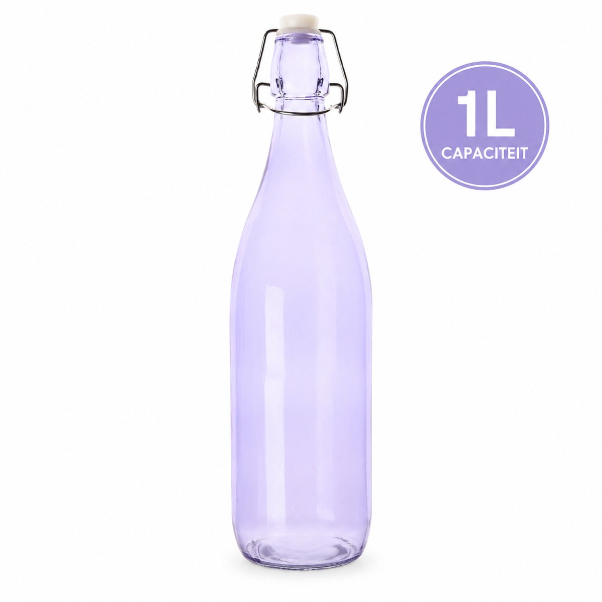 Glazen Beugelfles 1 Liter Paars – Herbruikbare Fles met Beugelsluiting – Ø 8,6 x 32 cm – Voor Water, Sap, Limonade, Siroop & Zelfgemaakte Dranken