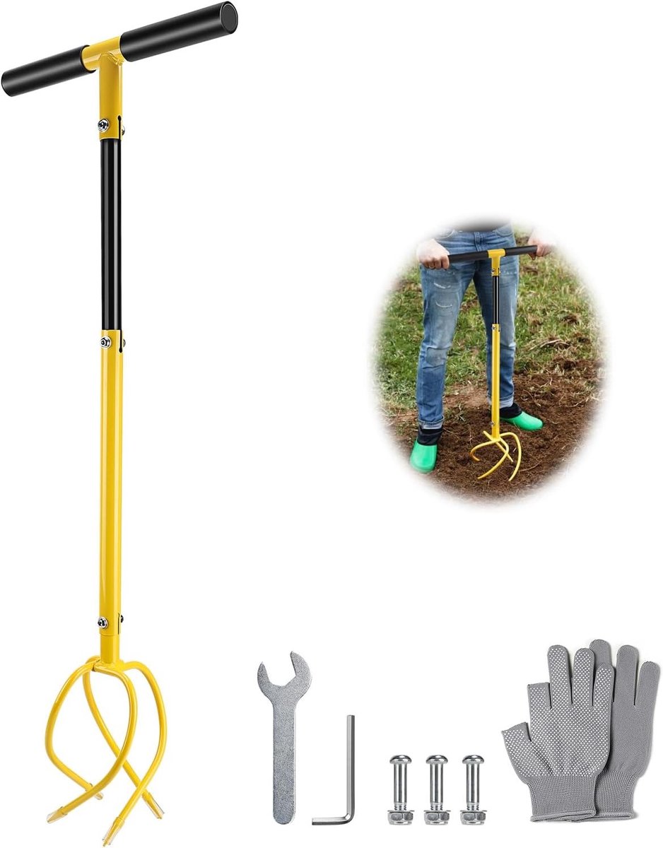 Handmatige Rotating Tuinklauw, Afneembare Cultivator met Handvat, Verstelbare Hoogte voor Bodemverzachting en Onkruidbestrijding, Tuinieren en Tuinonderhoud