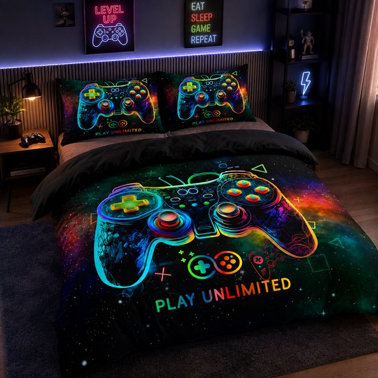 Eenpersoons Dekbedovertrek 140 x 200 - Gamen - Controller - Gamepad - Mooie Kwaliteit - Gamekamer - Jongens - Game - Met Extra Kussensloop - Kind - Tiener - Volwassene van Merkloos — afbeelding 3