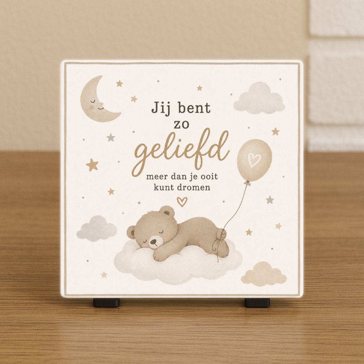 CreaCraft Spreuktegel “Jij bent zo geliefd meer dan jij ooit kunt dromen” - Herdenkingstegel – Cadeau tegeltje – Geboorte – Kraamcadeau - Trendy nu – Vriend(in), Collega, familie – Stilgeboren – Cadeau – Incl standaard – Wenstegeltje – Cadeau idee