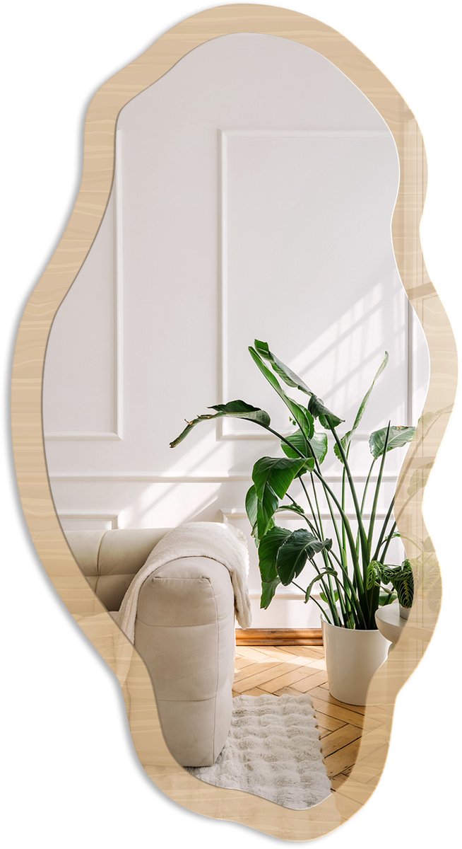 Coloray Beige Textuur Spiegel - Beige Stijlvolle Wandspiegel - Organische Spiegel - Woonkamer - Minimalistisch - 45x90 cm - Totale afmeting 52x97 cm Beige Textuur, Beige