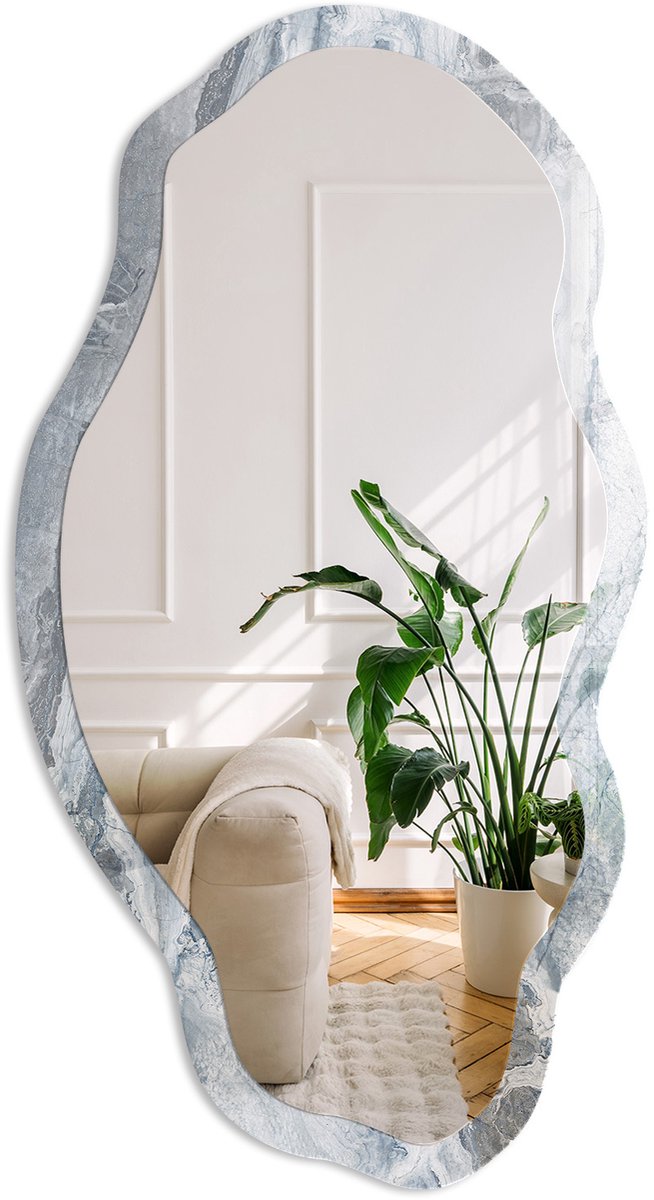 Coloray Marmerpatroon Spiegel - Grijs Rechthoekige Spiegel Met Modern Design - Organische Spiegel - Badkamer, Woonkamer, Kantoor - Modern - 45x90 cm - Totale afmeting 52x97 cm