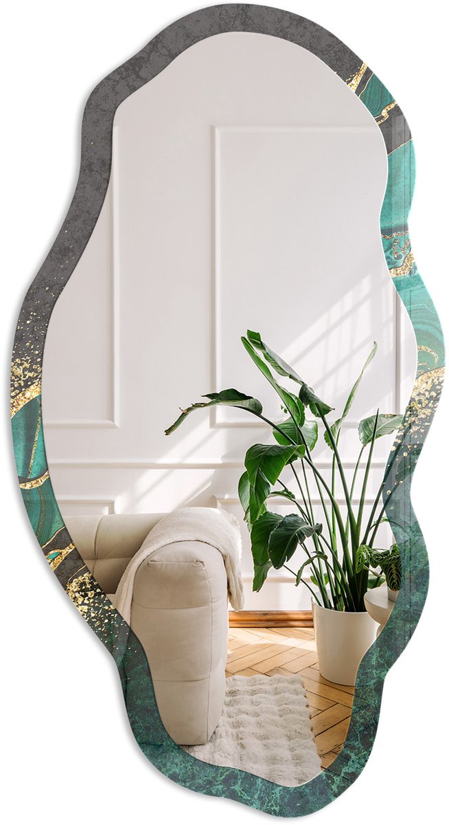 Coloray Groene Strepen Spiegel - Groen Strakke Rechthoekige Spiegel - Organische Spiegel - Woonkamer, Kantoor, Slaapkamer - Abstract - 45x90 cm - Totale afmeting 52x97 cm