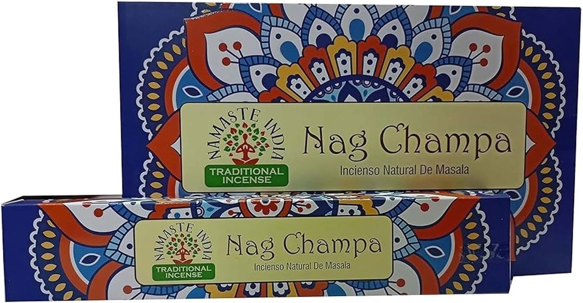 Namaste India Wierookstokjes Nag Champa - 12x15g (240 Stuks) - Handgerolde Indiase Wierook - Voor Meditatie, Yoga, Ontspanning en Aromatherapie - Pure Geur Met Kajal Sticker
