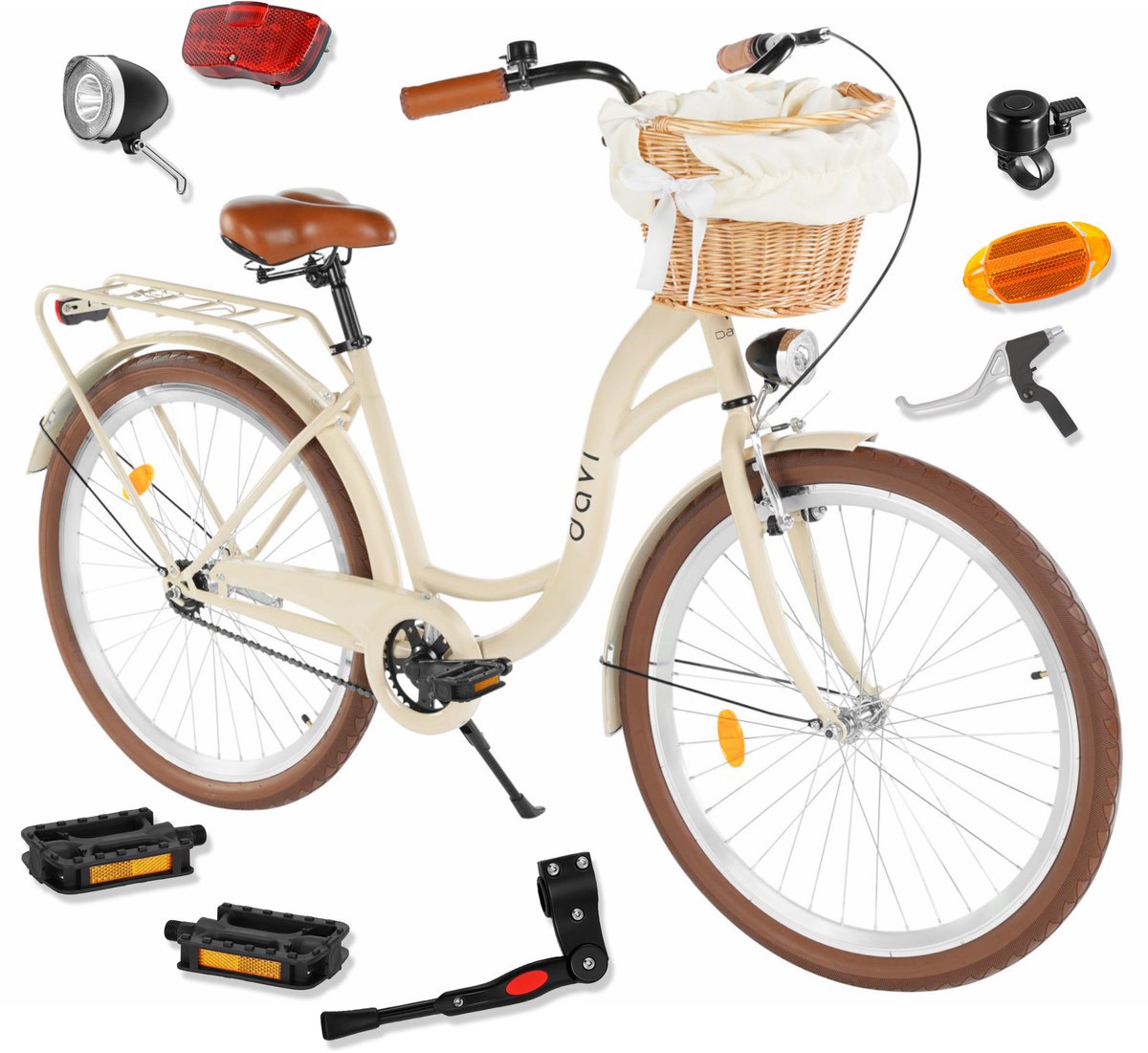 Davi Lila – Stadsfiets – 26 inch – 1 versnelling – Terugtraprem/V-brake – Lage instap – 155-180 cm – Bruin