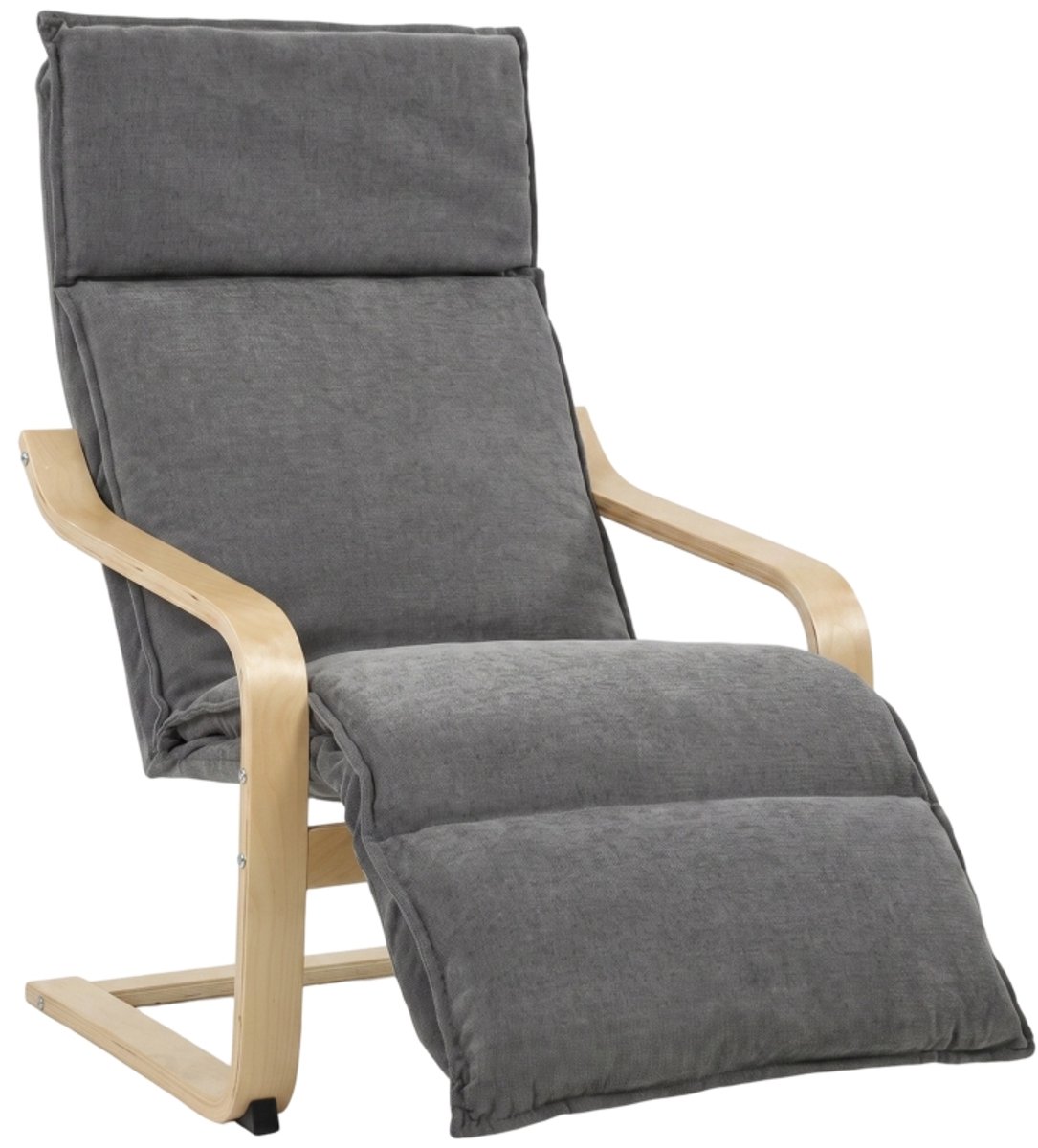 MIVRAY Fauteuil 55 cm - Schommelfunctie Met Voetensteun En Hoge Rugleuning - Voor Woonkamer En Leeshoek - Stof En Hout - Donkergrijs
