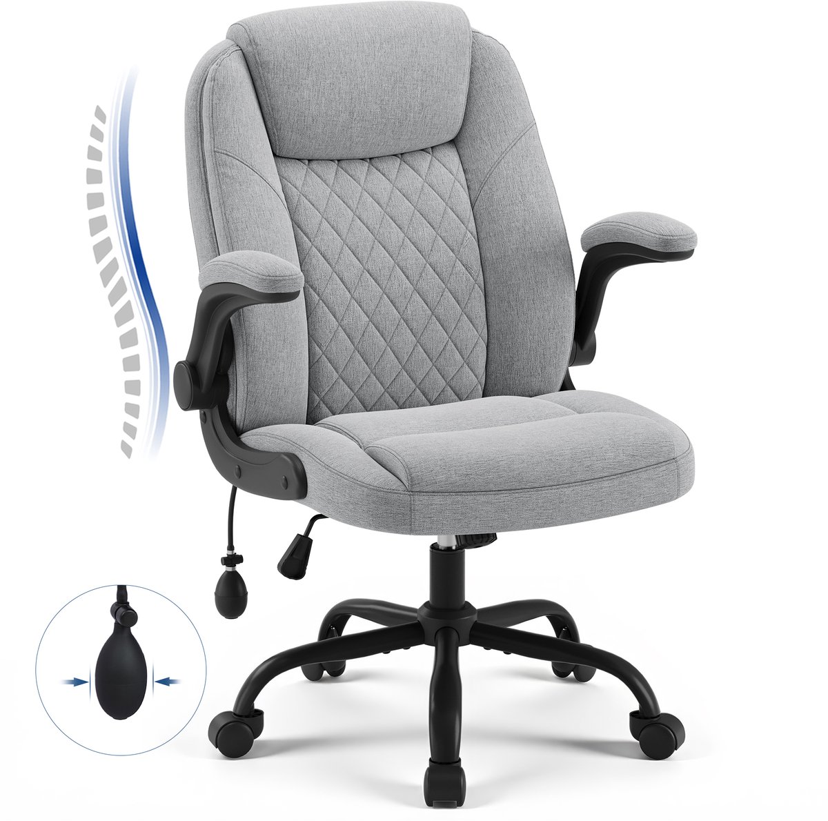 COLAMY Ergonomische Bureaustoel met Hoge Rugleuning – Verstelbare Armleuningen – Comfortabele Zitting – Lendensteun – PU Bekleding – Kantoorstoel voor Thuiswerk en Kantoor