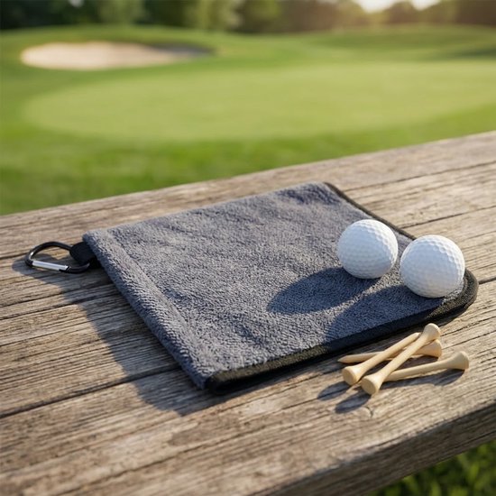 Golfhanddoek grijs microvezel golfhanddoek unisex met karabijnhaak opvouwbaar sneldrogend superabsorberend 15 x 15 cm compacte reinigingsdoek geschikt voor golfbag golf accessoires — afbeelding 2