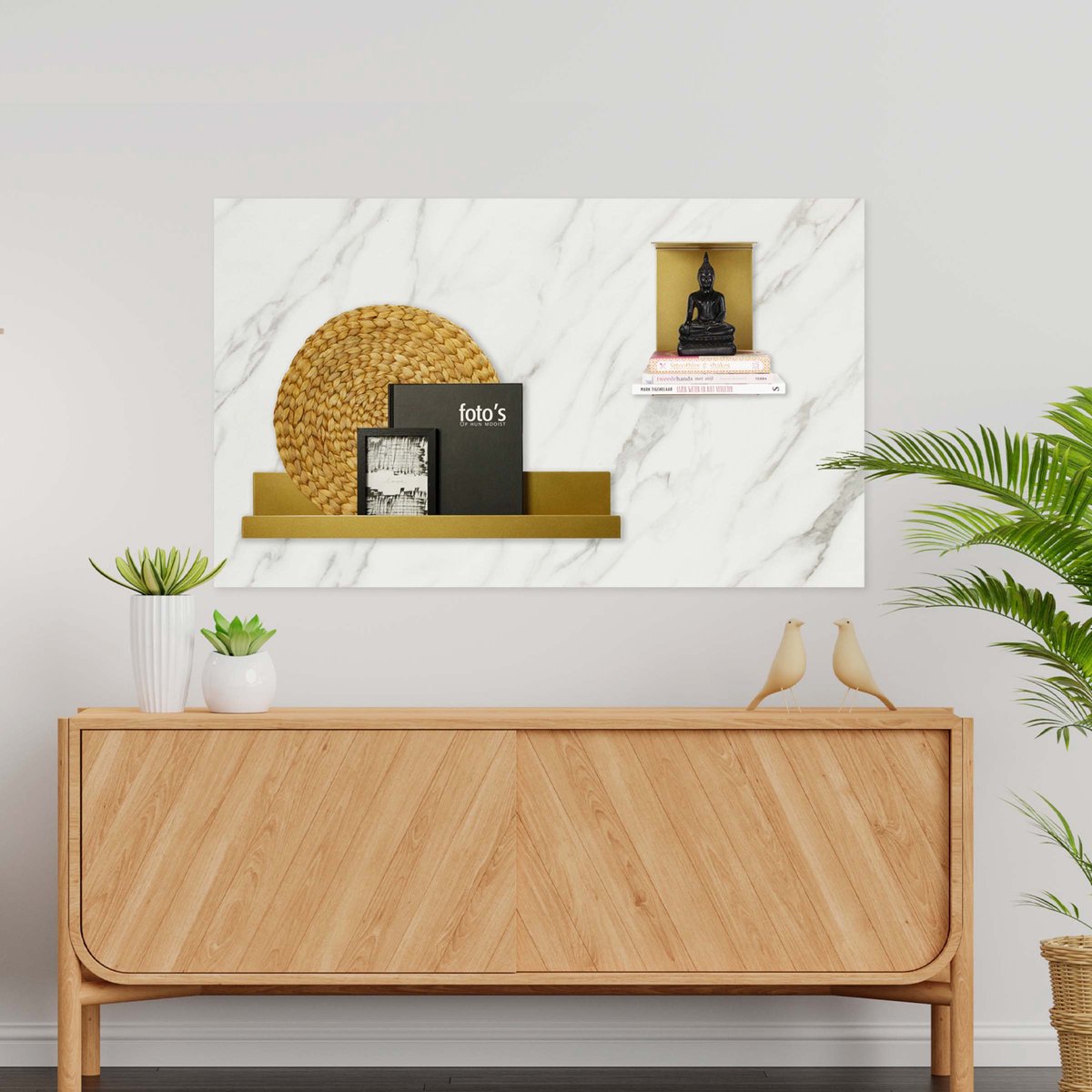 Design Magneetbord - Marmer Wit - 60x140cm - Kamer26