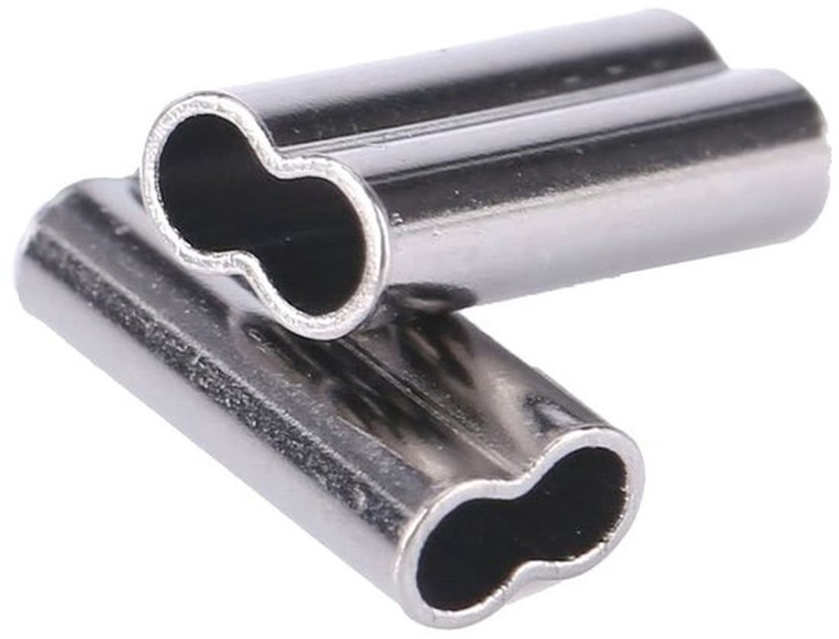 Vismouwen 100 Stuks - Dubbele Vat Mouwen - Koper Connectors - Binnendiameter 1.0/1.2/1.4/1.6/1.8/2.0 mm - Lengte 10 mm - Eenvoudig te gebruiken - Connectoren