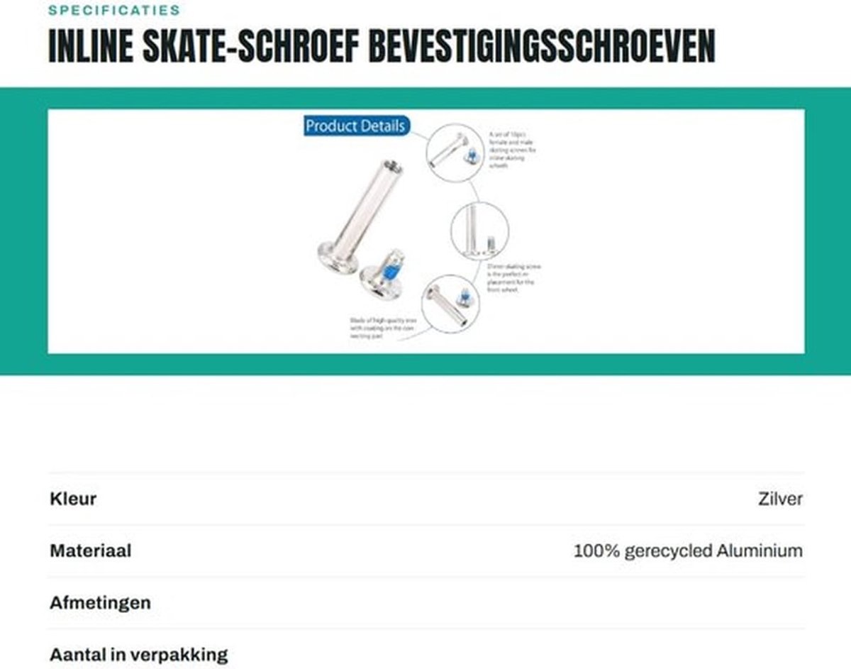Rolschaats Schroef 10x Bevestigingsschroeven - Skate-wielschroef - Vervangende Skate-wielas - Zeskantschroef - Hoogwaardig Materiaal - Lengte 36 mm
