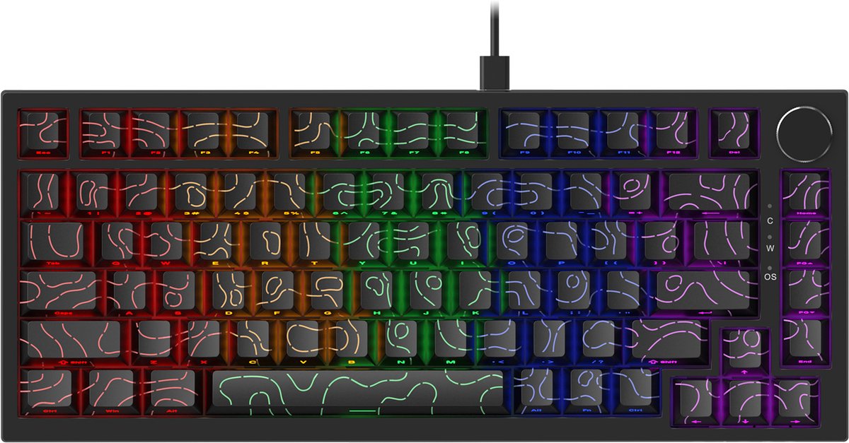 Ajazz AK820 – Mechanisch Toetsenbord 75% – Bedraad USB-C Gaming Keyboard – Hot Swap – Compact QWERTY – 82 Keys – Contourlijn zwart