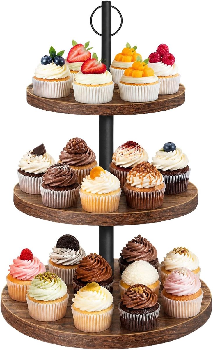 KZQ 3-Laagse Rustieke Cupcakestandaard Voor Desserttafel – Stijlvol Displayrek