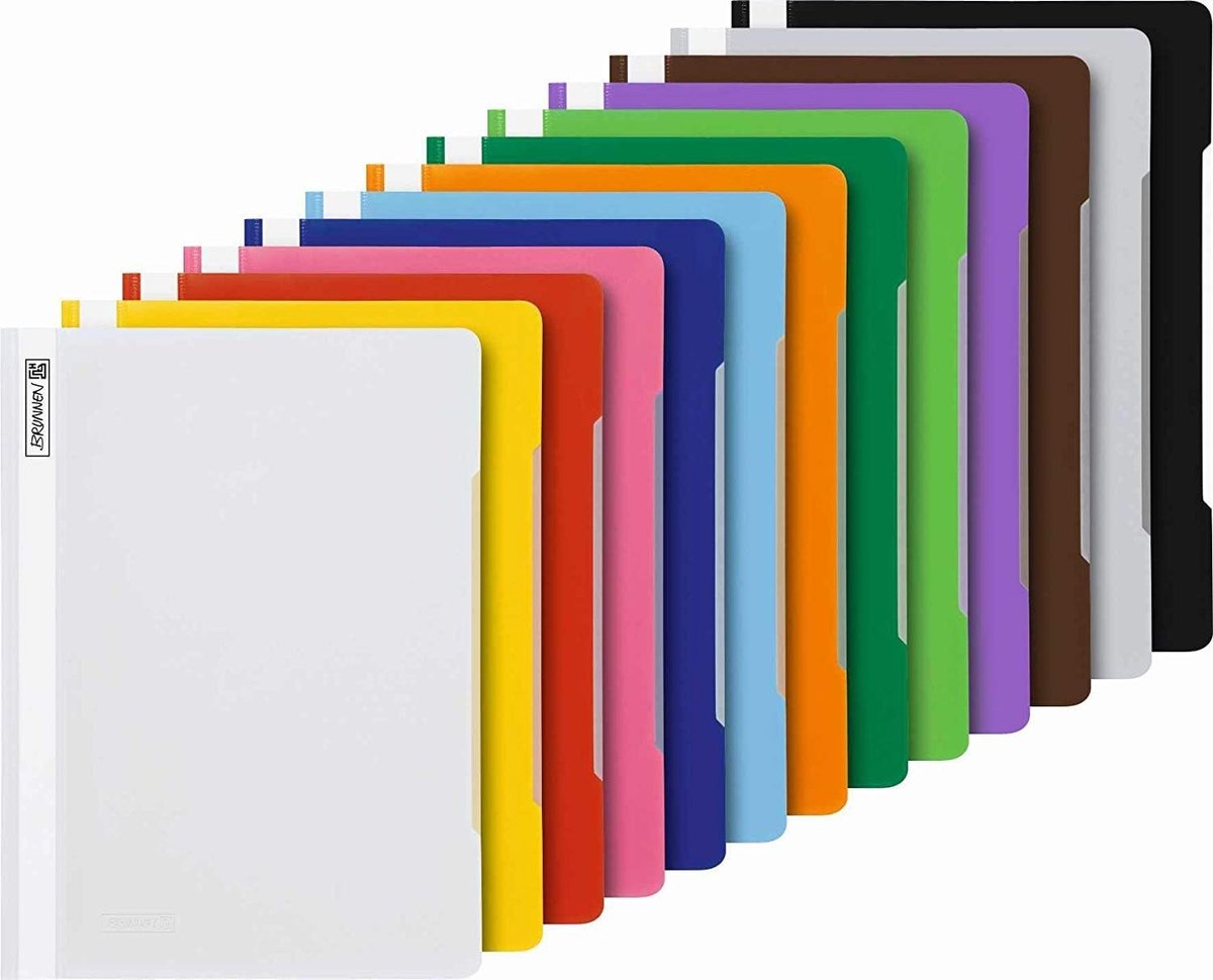 Brunnen A4 Snelhechters – 13 Verschillende Kleuren – Kunststof PP Map met Transparante Voorzijde – Documentenmappen voor School & Kantoor