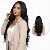 Nifkos - Zwarte Pruik - Pruiken Dames Lang Haar - Wig - Haarwerk - Wasbaar - Zwart - Carnaval - 70 cm