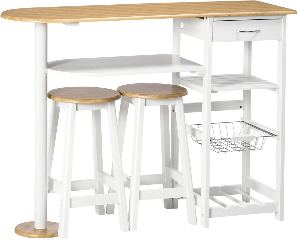 Lamor Bartafelset - Bartafel - Krukken - 3 delige Barset - Opbergruimte - Tafel: 119 x 38,5 x 88,5 cm - Kruk: Ø 29 x 55 cm