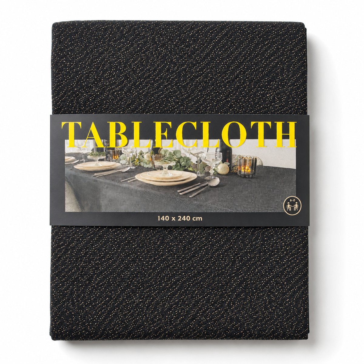 Benza – Tafelkleed Zwart met Goud – 140 x 240 cm – Fijn Geweven Tafellaken – Feestelijk voor Kerst & Feestdagen