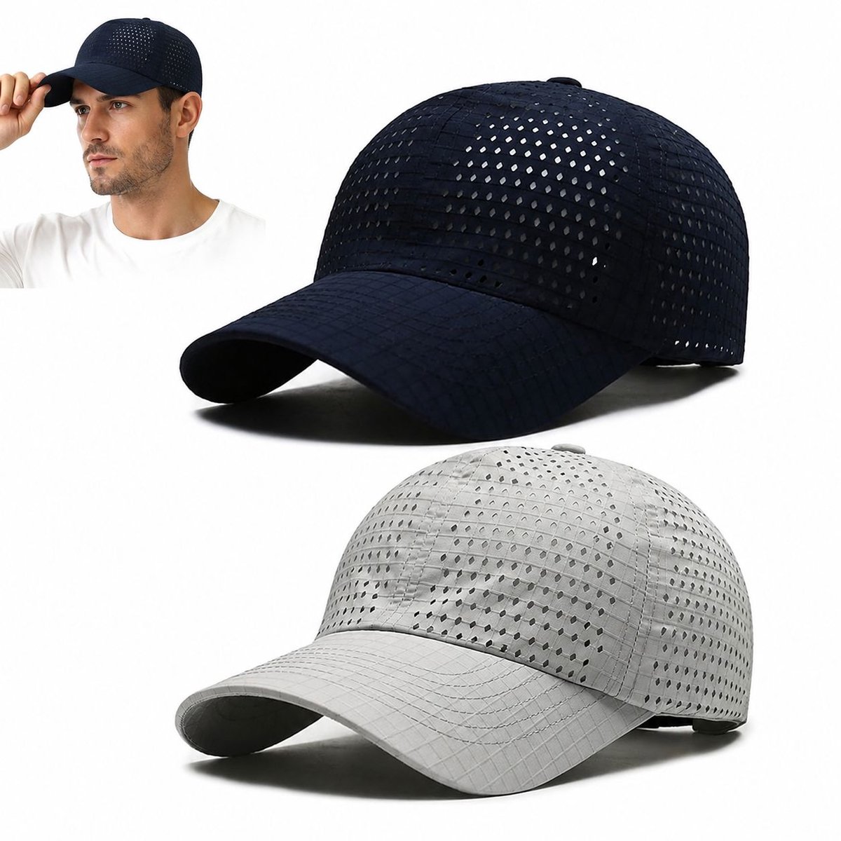 Bobypet - Baseballpet - sneldrogende ademende sportpet - verstelbaar en opvouwbaar - voor tennis, golf en zomer