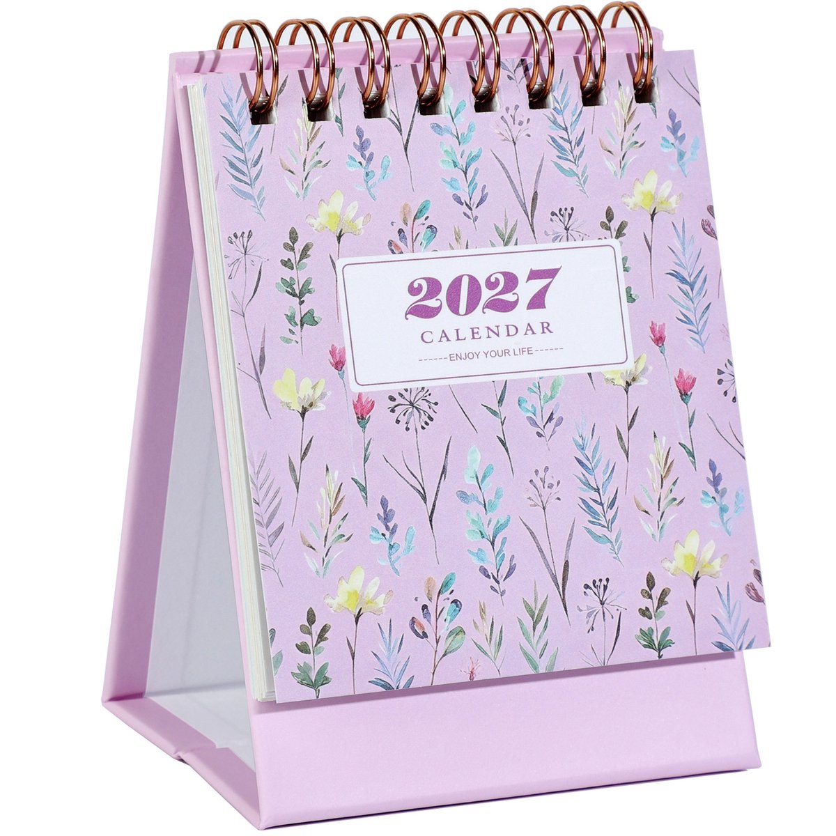 Kleine bureaukalender 2026–2027 – Bureaukalender - Kalender - Loopt van juli 2026 tot december 2027 – Mini-bureaukalender voor 18 maanden – 7.6x12CM - Geschikt voor school, thuis en kantoor - Paars