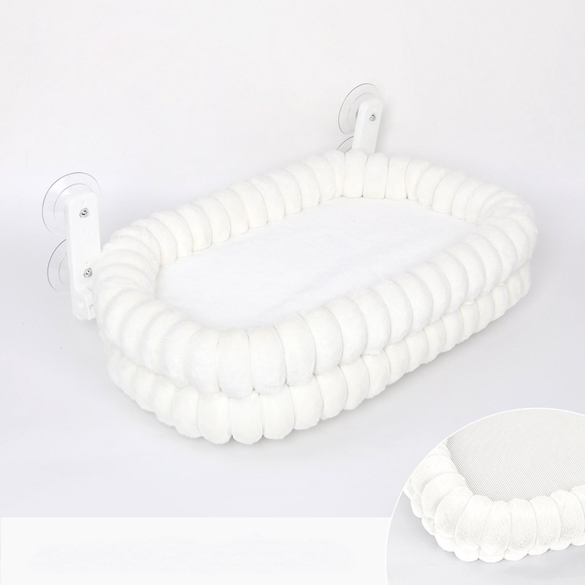 Kattenraamhangmat - Kattenbed - Opvouwbaar en Omkeerbaar Kussen - Afneembaar en Wasbaar - Ademend en Zacht - Stevige Zuignappen - Geschikt voor Binnenkatten - All-season Gebruik - Eenvoudig te Installere- Draagvermogen 15 kg - 63×42×24cm - Wit