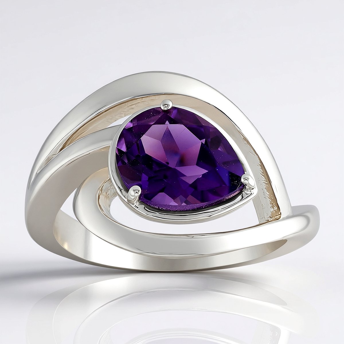 Cavill - Zilveren ring 925 sterling met 1,275 ct Uruguay amethist - Verstelbare ring met palladium coating - Elegante paarse damesring