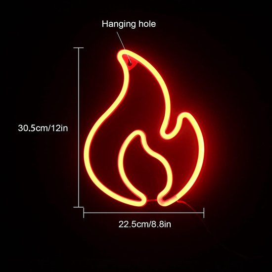 Wand Neon Bord in Vlamvorm, Rode Neon LED Verlichting, Sfeerlamp Nachtlampje, Decoratieve Verlichting voor Huis, Bar, Restaurant en Winkels — afbeelding 5