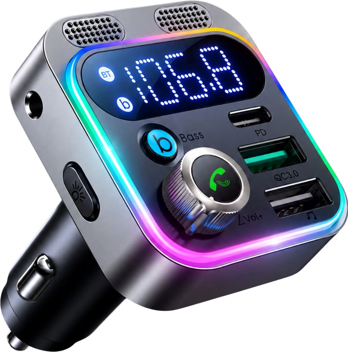 Namajunas - Bluetooth Transmitter Auto - FM Zender Auto - Bluetooth Receiver - Bluetooth Ontvanger - Bluetooth Adapter Auto - AUX Adapter - Handsfree Bellen - USB-C PD 30W + QC3.0 18W - Bluetooth 5.3