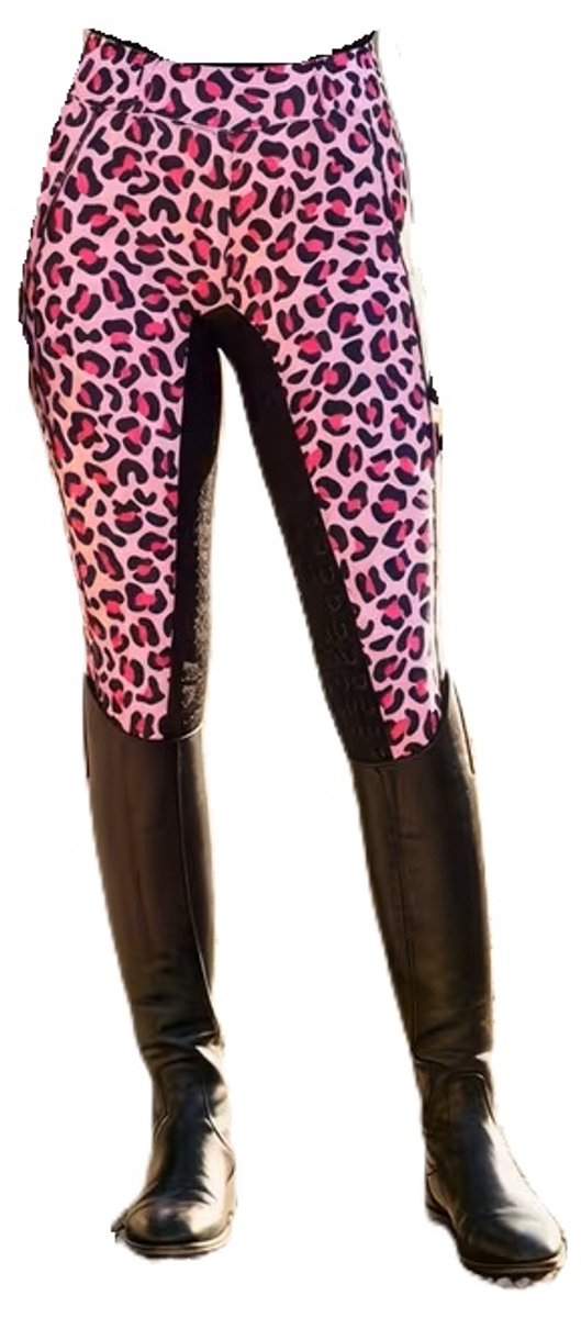 Rijlegging - luipaardprint - siliconen grip - rijbroek -roze - full seat - maat L