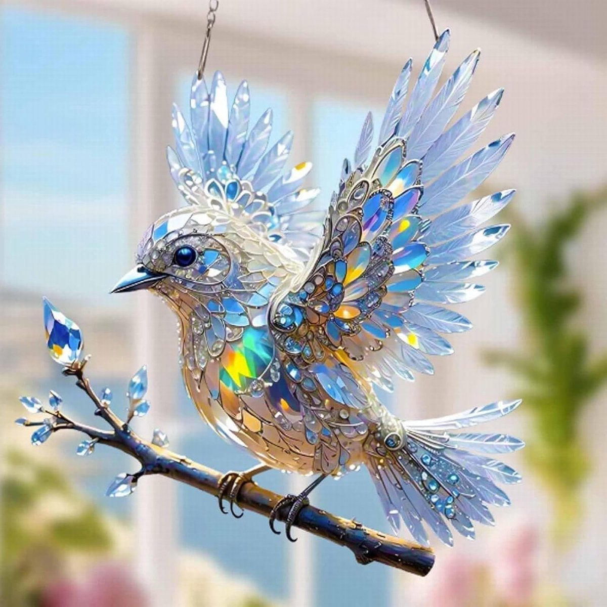Suncatcher Kolibrie - Acryl hangers - Raamhanger - Zonnevanger - Raamdecoratie - Vogel Zonnevangers Raamhangers - Decoratieve Zonvanger Hangers - Huisdecoratie - Hangende raamhangers - Voor binnen en buiten, woonkamer, raam, balkon, tuin - 20*20CM