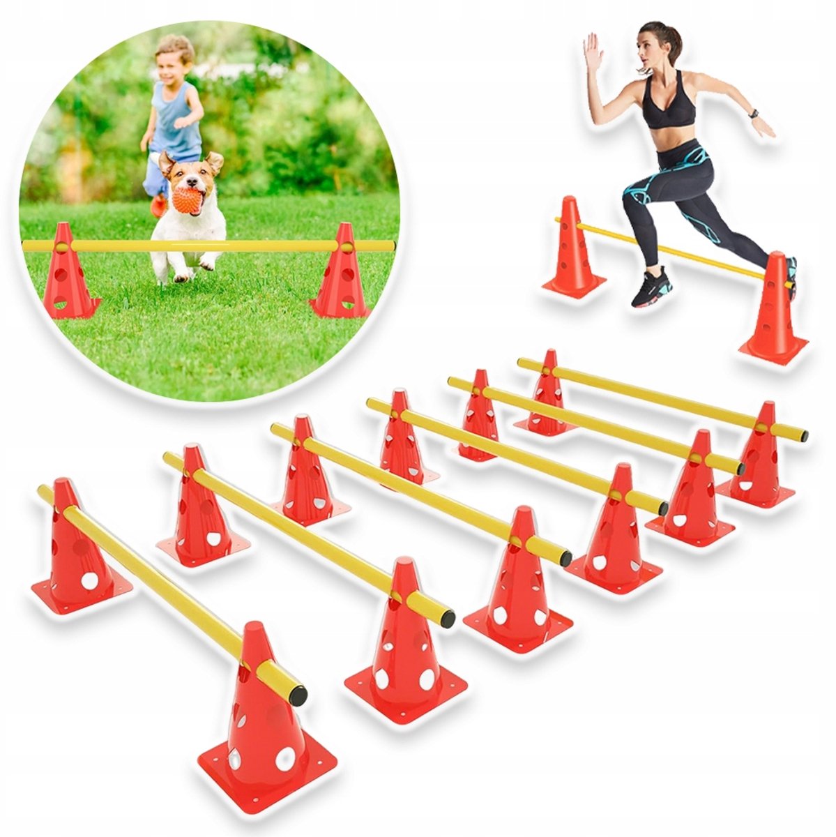 Behendigheidstrainingset Met 12 Kegels En 6 Verstelbare Palen - Loopladder - 3 Hoogte-Instellingen Voor Binnen En Buiten Stevig Metaal - Voor Kinderen Honden En Paarden - Trainingsmateriaal Voor De Start Van Het Schooljaar