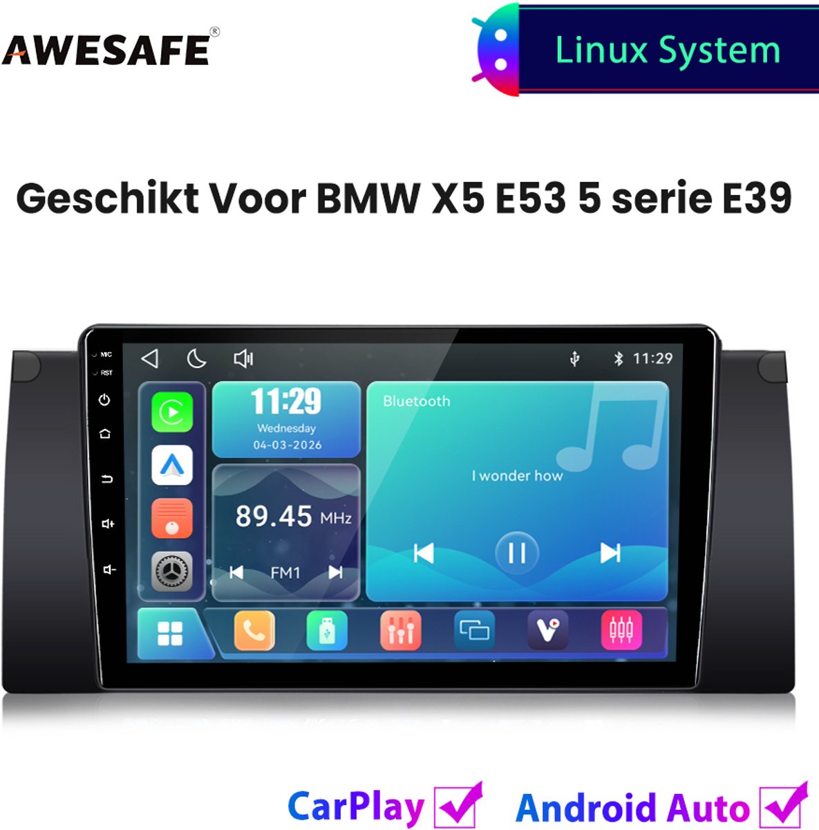 Awesafe Autoradio - Geschikt Voor BMW X5 E53 5 serie E39 - Draadloos Carplay Android Auto - Linux systeem - Touchscreen - Bluetooth Wifi