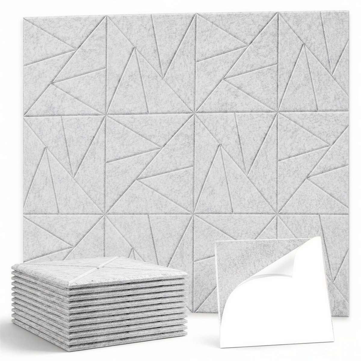 Akoestische Wandpanelen 12 Stuks - Zelfklevende Geluiddempende Panelen, Geluidsabsorberende Wandbekleding van Polyestervezel, 30x30x1 cm voor Studio Kantoor Slaapkamer - Lichtgrijs