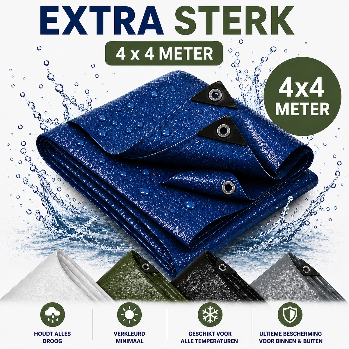MaxxGarden Dekzeil 4 x 4 m, 110 g/m² ultrasterk, Blauw/groen, versterkte hoeken, Waterdicht Bouwzeil & Zeildoek - Zeil 16 Met Ringen - Beschermhoes & Afdekhoes voor Zwembad,Tuin Set,Motor,Scooter,Fietsen,Aanhangwagen - Auto Hoes Bescherming