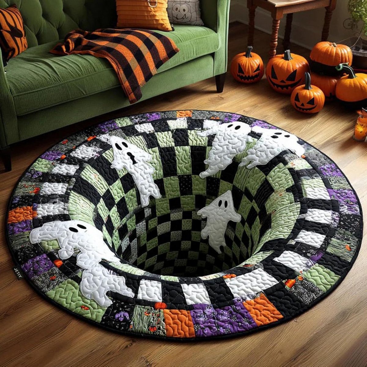 Namajunas vloerkleed - rond vloerkleed - vloerkleed rond met skelet - halloween decoratie - 3D-effect optische illusie - 60 x 60 cm - halloween versiering voor woonkamer slaapkamer feest
