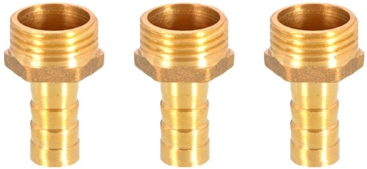 Fitting Messing 3 Stuks - Slang Koppeling - Mannelijke BSP Draad - Slangkoppelingen - Water/Gas/Lucht - Hoogwaardige Kwaliteit - Slangkoppeling