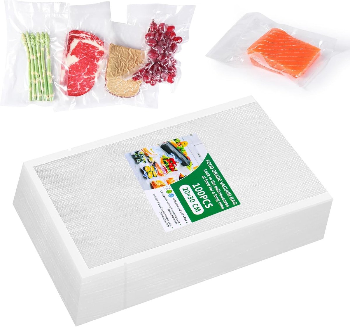 Vrieszak / voorraadverpakking 2 liter - Transparant - 20 x 30 cm - BPA-vrije vacuümzakken met reliëf - Voor voedselopslag en vacuümkoken