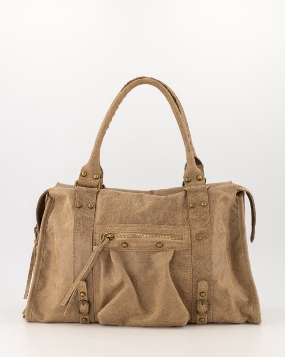 Damestas - It Girl - City Bag - Zand- Echt Leer – City Bag - 41 x 34 x 14 cm -Teatro – Schoudertas & Handtas – Laptoptas – Multi Pocke