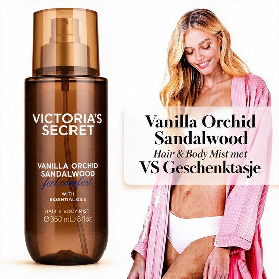 Victoria's Secret Vanilla Orchid Sandalwood With Essential Oils | Hair & Body Mist Parfum 236 ml | Incl. VS Geschenktasje
