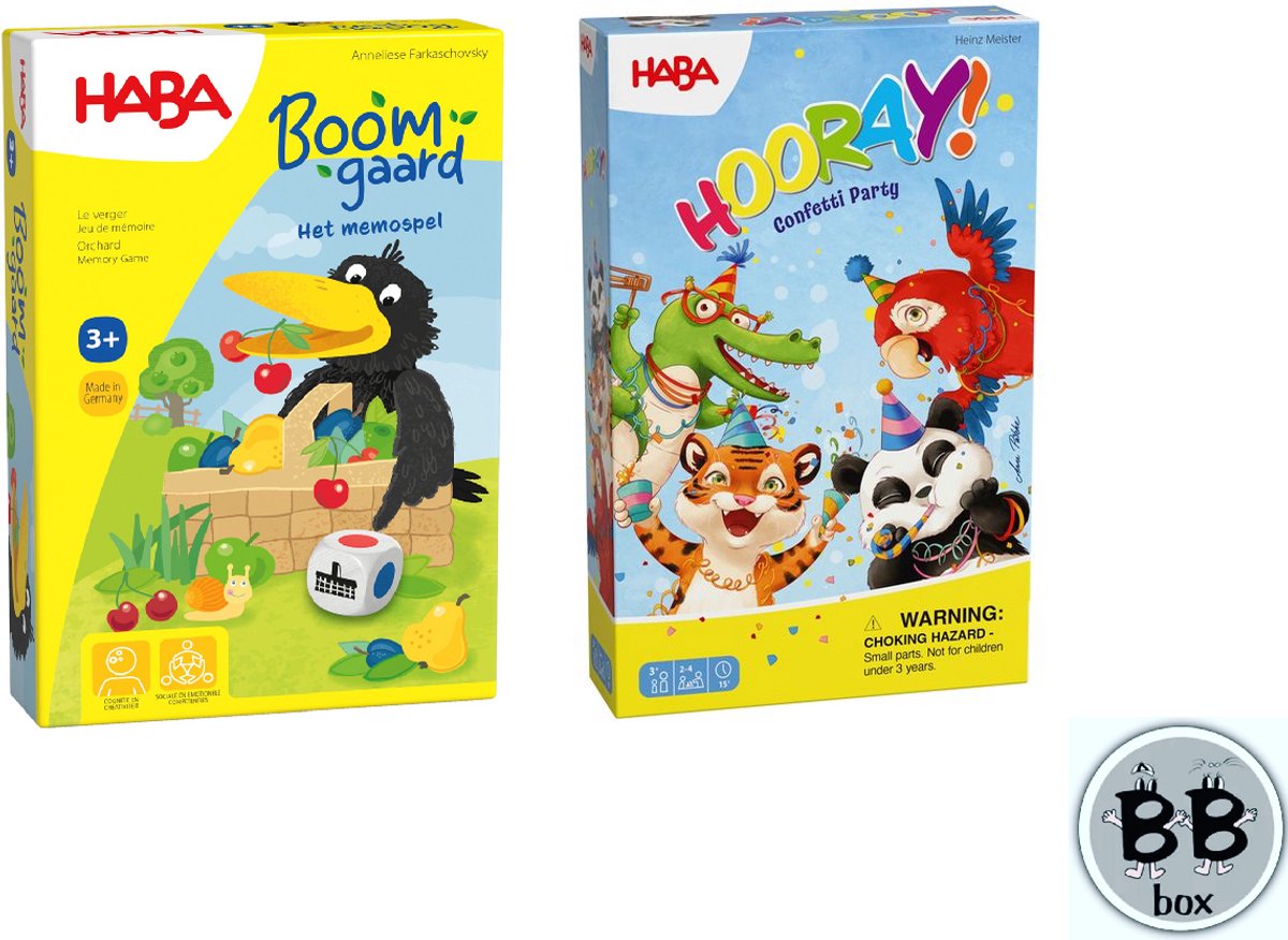 Haba Set van 2 spellen vanaf 3 jaar - Regenboogrups & Hoera, het regent confetti!