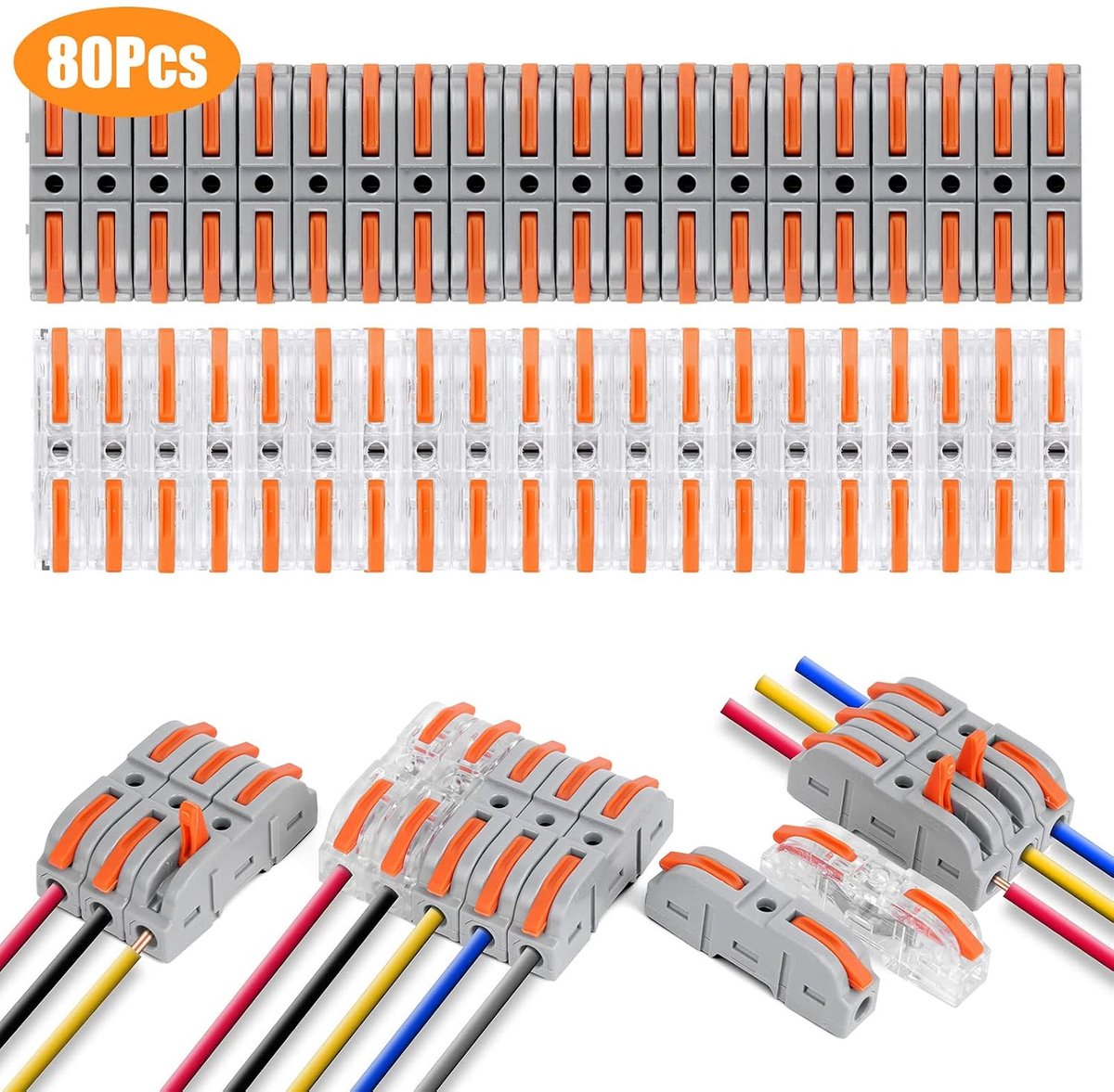 Kabelverbinders met hendel, 80 stuks, SPL-1, 0,08-4,0 mm², 32A/250V, doorverbindbaar