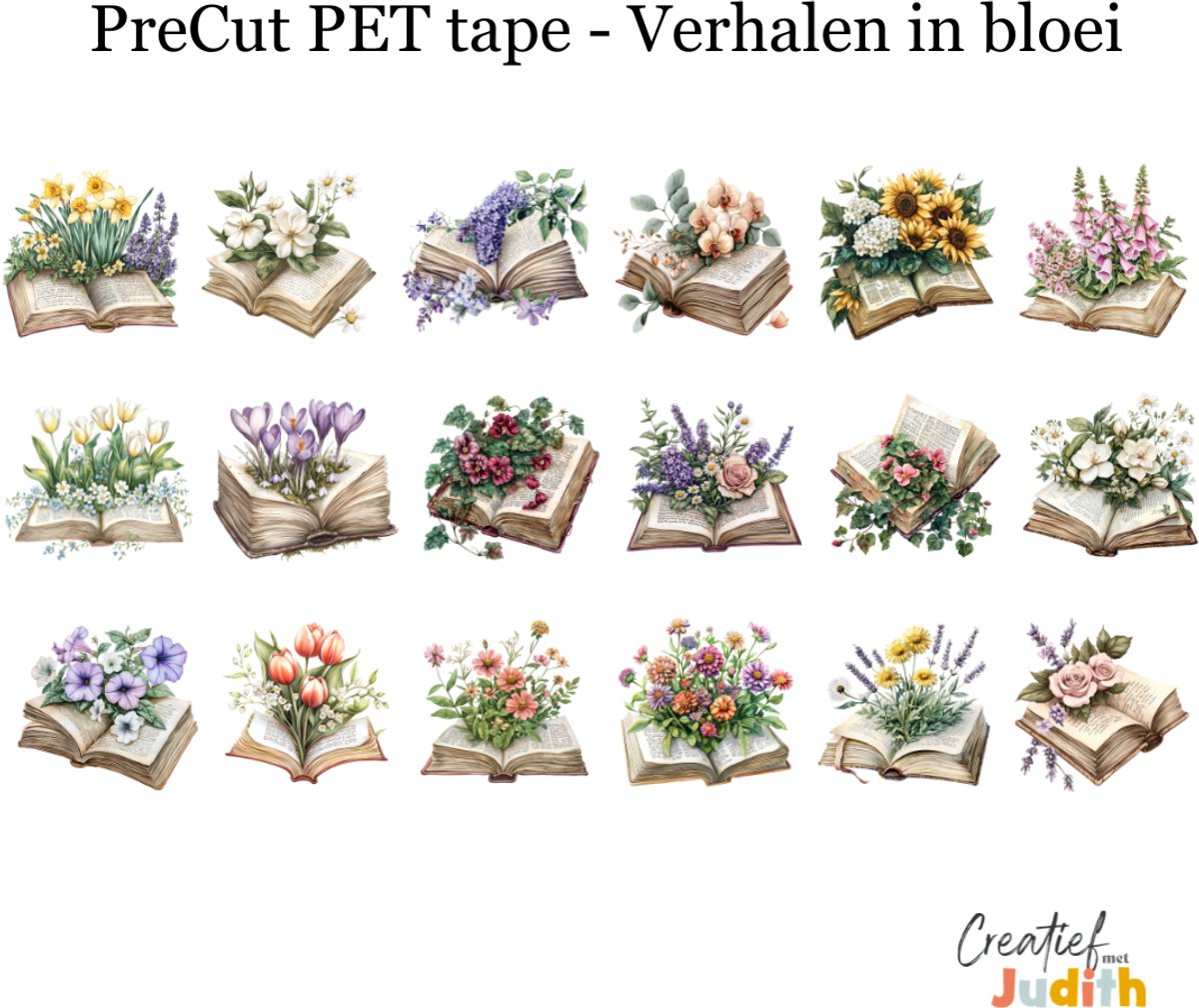 Bullet Journal Pet Tape Verhalen in bloei - Planner Agenda Stickers - bloemen boeken stickers - Transparante stickers 2mtr - Scrapbook stickers - Doorzichtige Deco stickers - Pre-cut stickers - volwassenen en kinderen