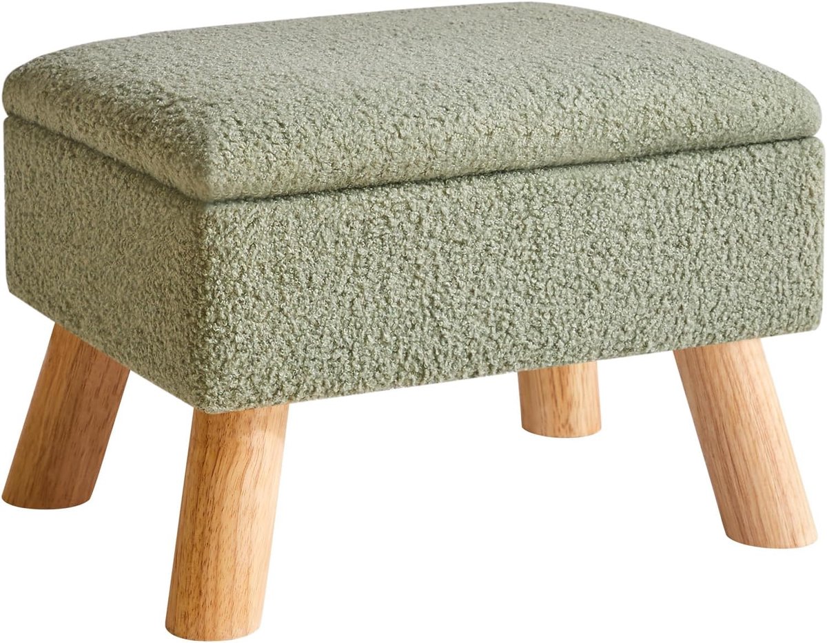 Home & Beyond® Poef met Opbergruimte - Voetenbank met Houten Poten - Zachte Stoffen Bekleding - Groen - 40x30x28 cm