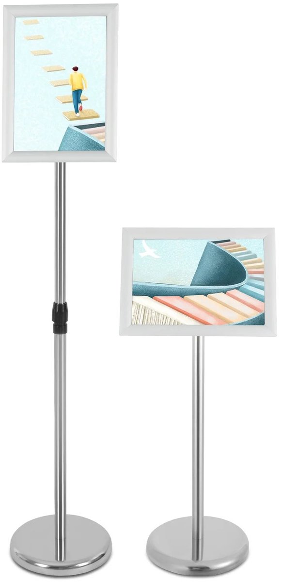 Novari - Posterstandaard - Standaard - Bord - Display - Display standaard - Posterhouder - Set van 8 - RVS - Hoogte 80 tot 130cm