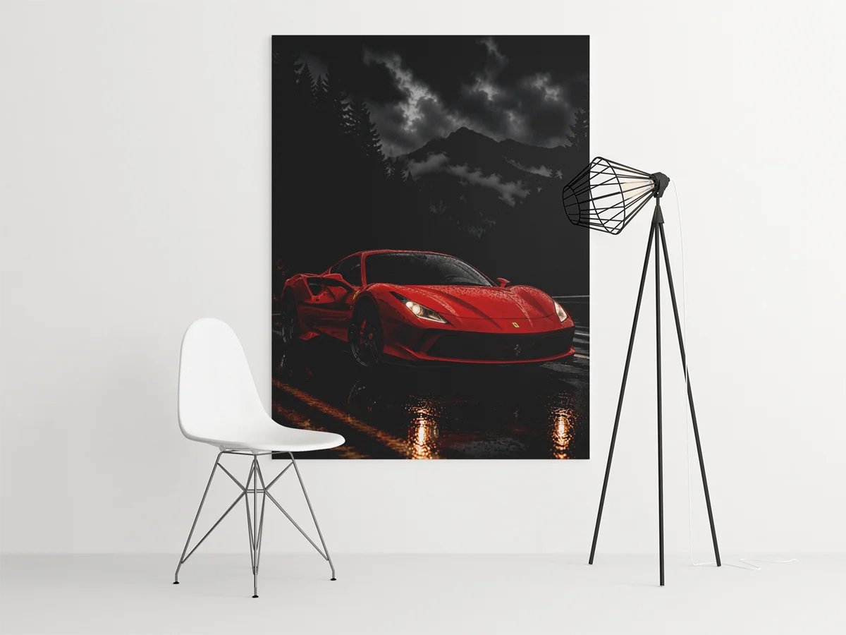 Canvas Schilderij Rode Ferrari - Supercar - Wanddecoratie - 75 x 100 cm