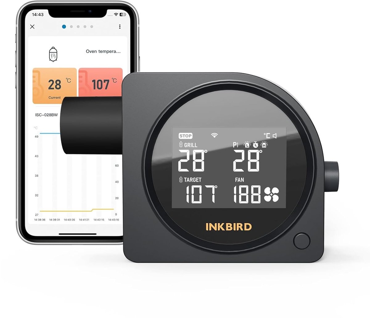Wifi-thermometer - Zwart - 5 Probes - Temperatuurcontroller met Automatische Ventilator voor Barbecue