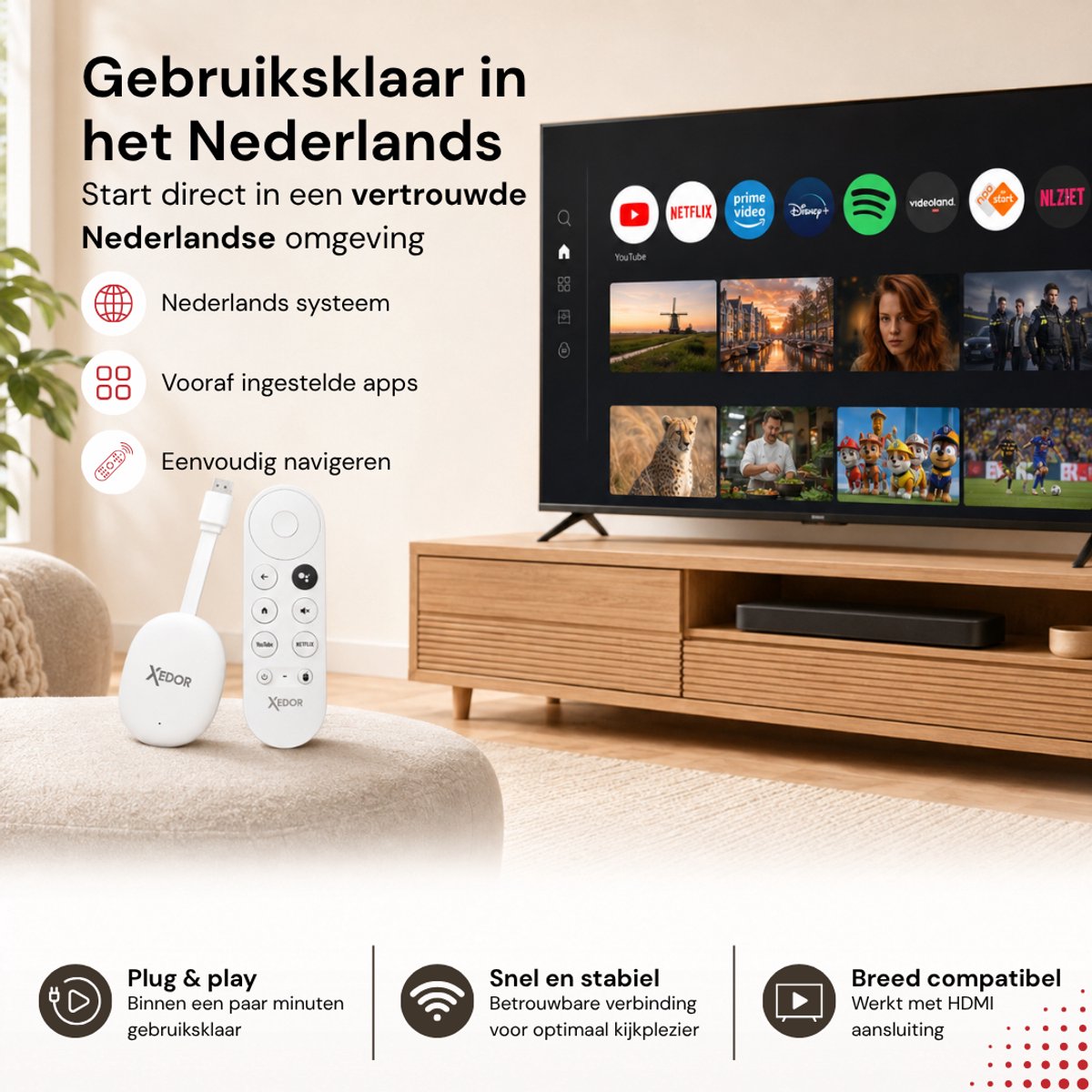 Xedor® Streamr - Android TV Box - 4K TV Stick - Streaming Box - TV Dongle - 16GB - WiFi 6 - Android 12 - Netflix, YouTube, Prime Video, Disney+ & Videoland - Wit — cadeau in Elektronica - foto 3