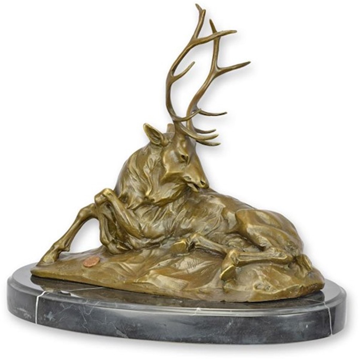 Bronzen beeld - Liggend hert - sculptuur - 27,7 cm hoog