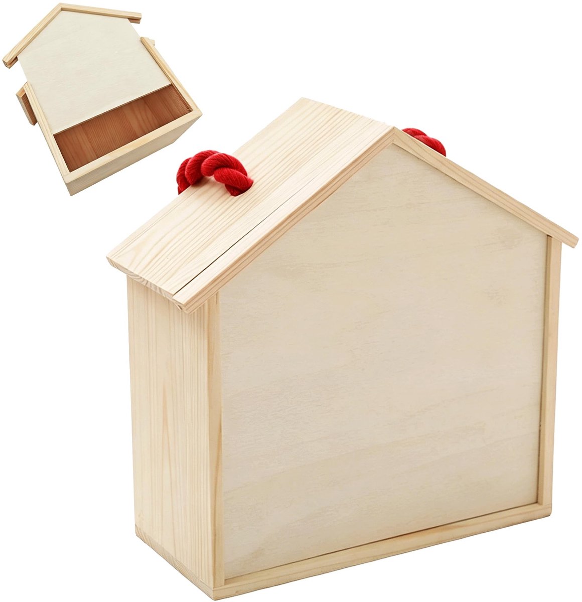 Solidchoice - Houten Opbergdoos Huisvorm met Schuifdeksel