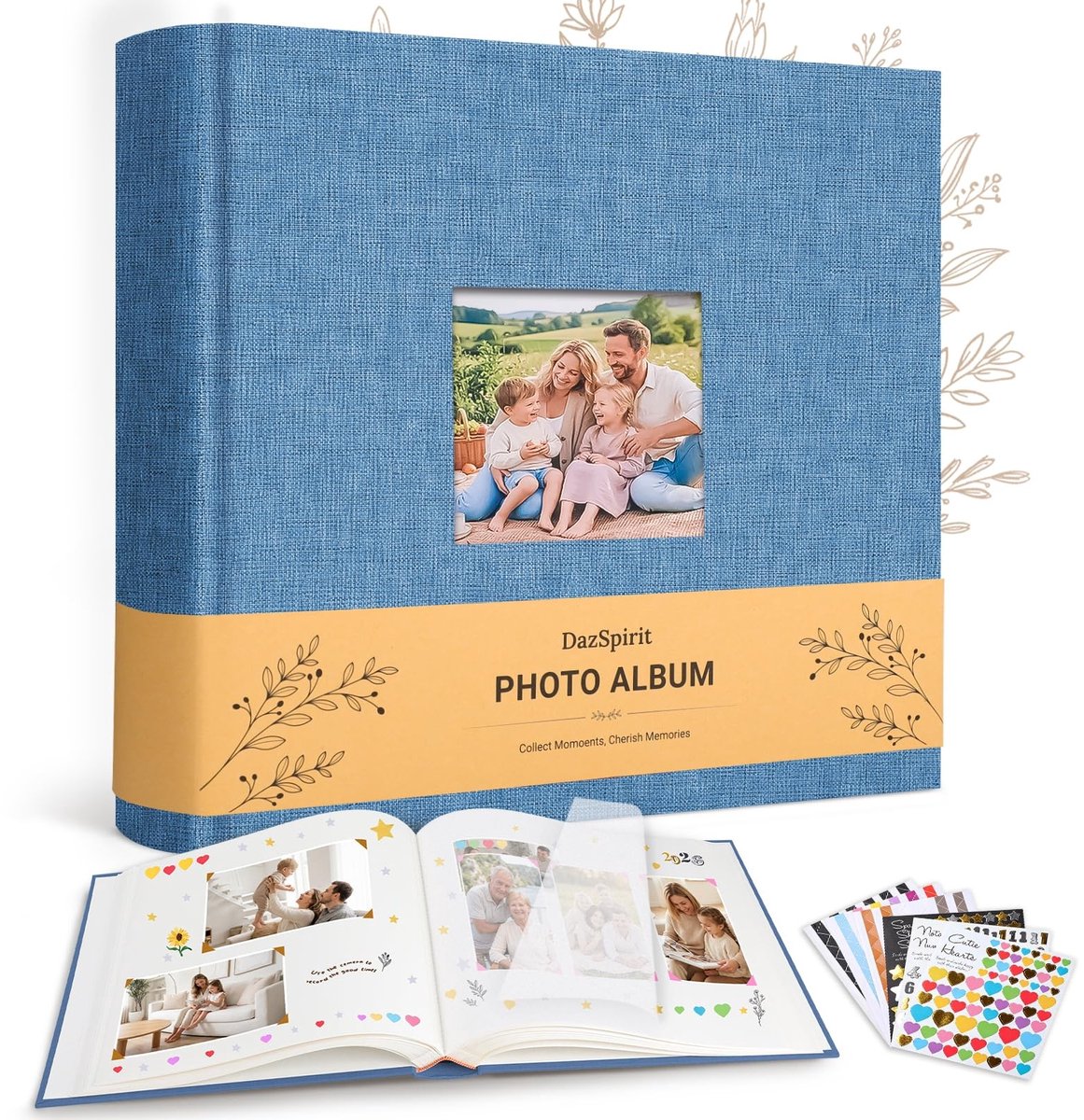 Solidchoice - Zelfontwerp Fotoalbum, XXL Linnen Plakalbum met 100 Witte Pagina’s en 6 Stickervellen