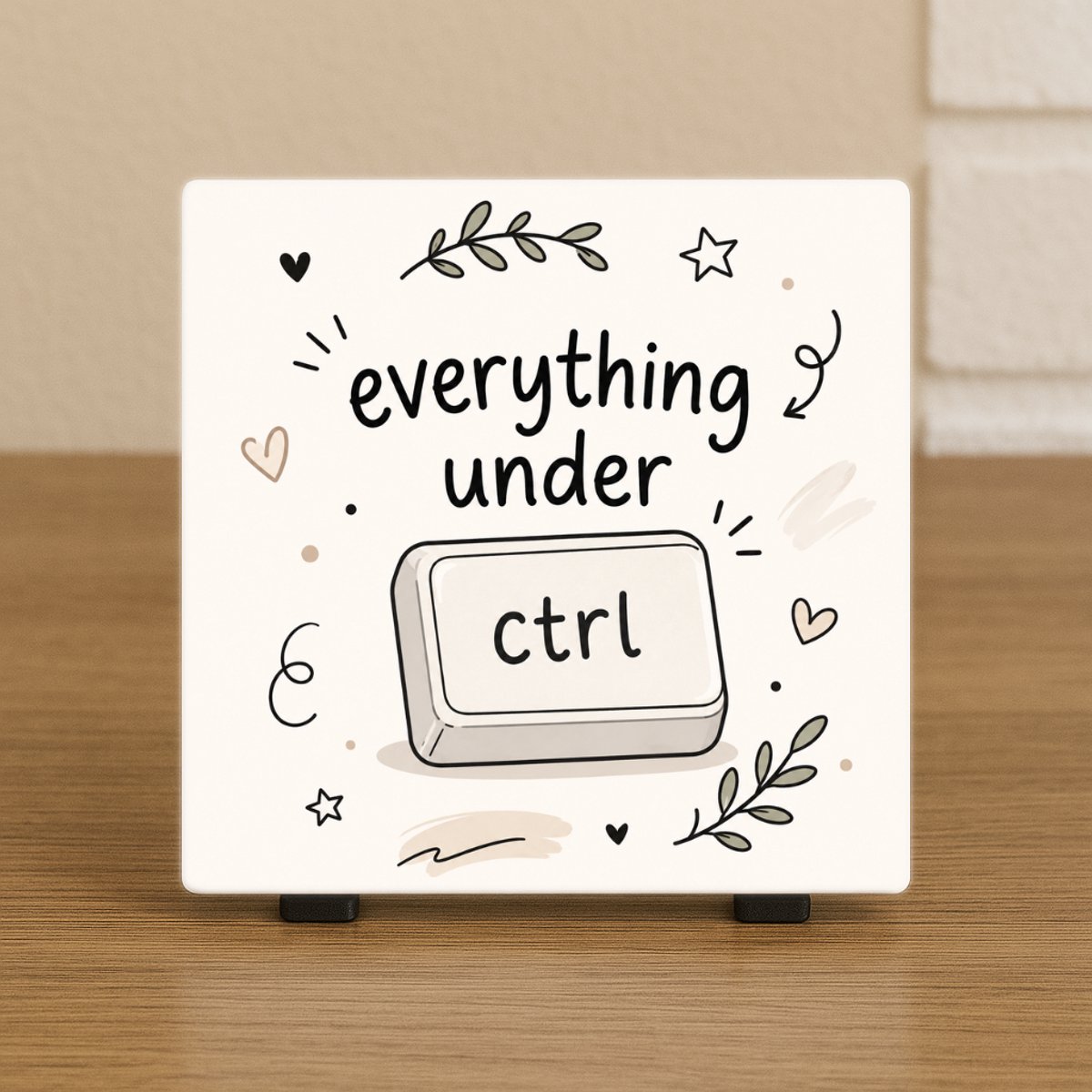 CreaCraft Spreuktegel “Everything under ctrl” - Woondecoratie – Cadeau tegeltje – Trendy nu – Vriend(in), Collega, familie – Zomaar – Cadeau – Incl standaard – Wenstegeltje – Cadeau idee